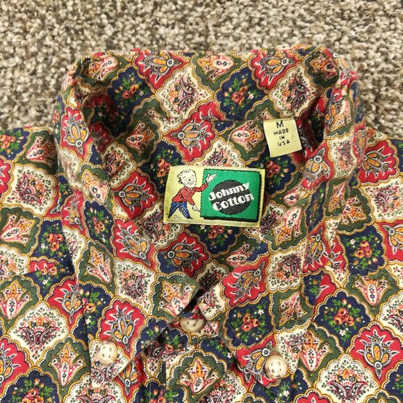Vintage Johnny Cotton Shirt Floral Long Sleeve Button Down Mens Medium - Picture 1 of 8